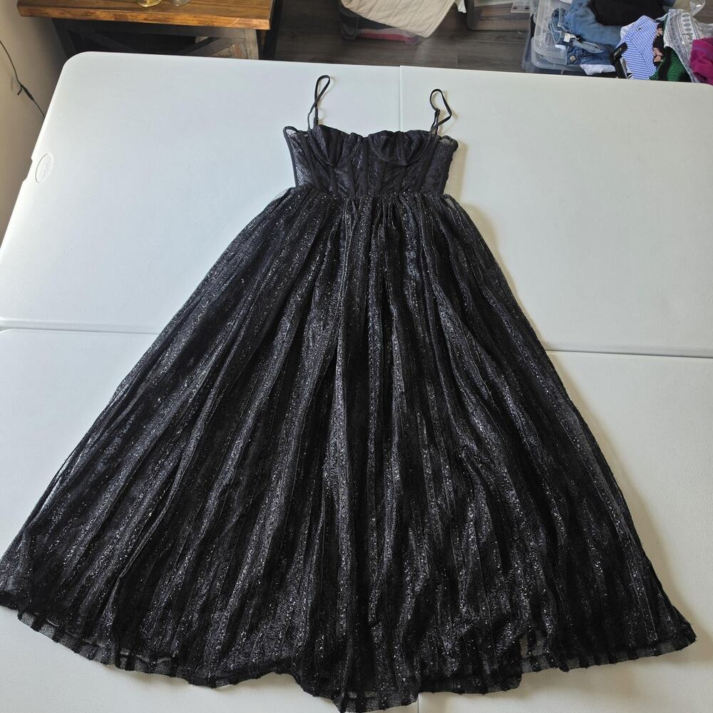 PatBO Dress Womens 4 Black Lace Glitter Stripe Ball Gown Maxi Formal Whimsigoth